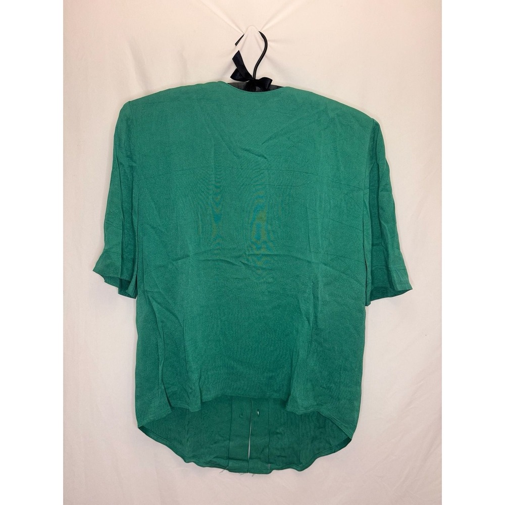 Nicole Miller - VTG Back Button Blouse‎ Textured Silk Blend - Green - 4 - Womens